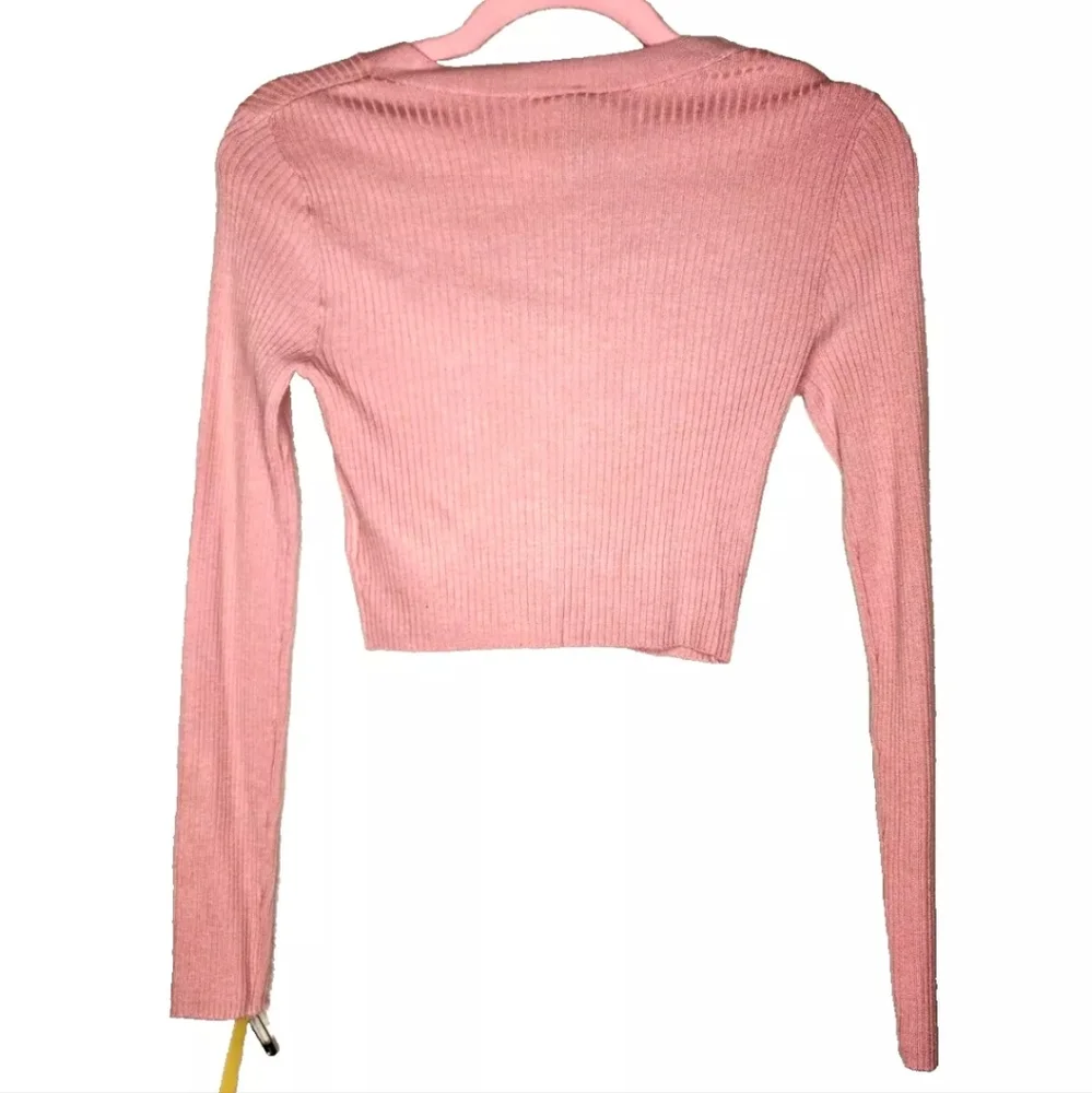 H&M Divided Lace Up Rib Knit Crop Top in Pink Size XS